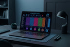 A clean, organized habit tracker dashboard displayed on a laptop screen in a modern, professional home office.
